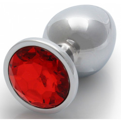 Ouch! Bijou anal Round Gem L 8 x 4cm Argenté-Rouge